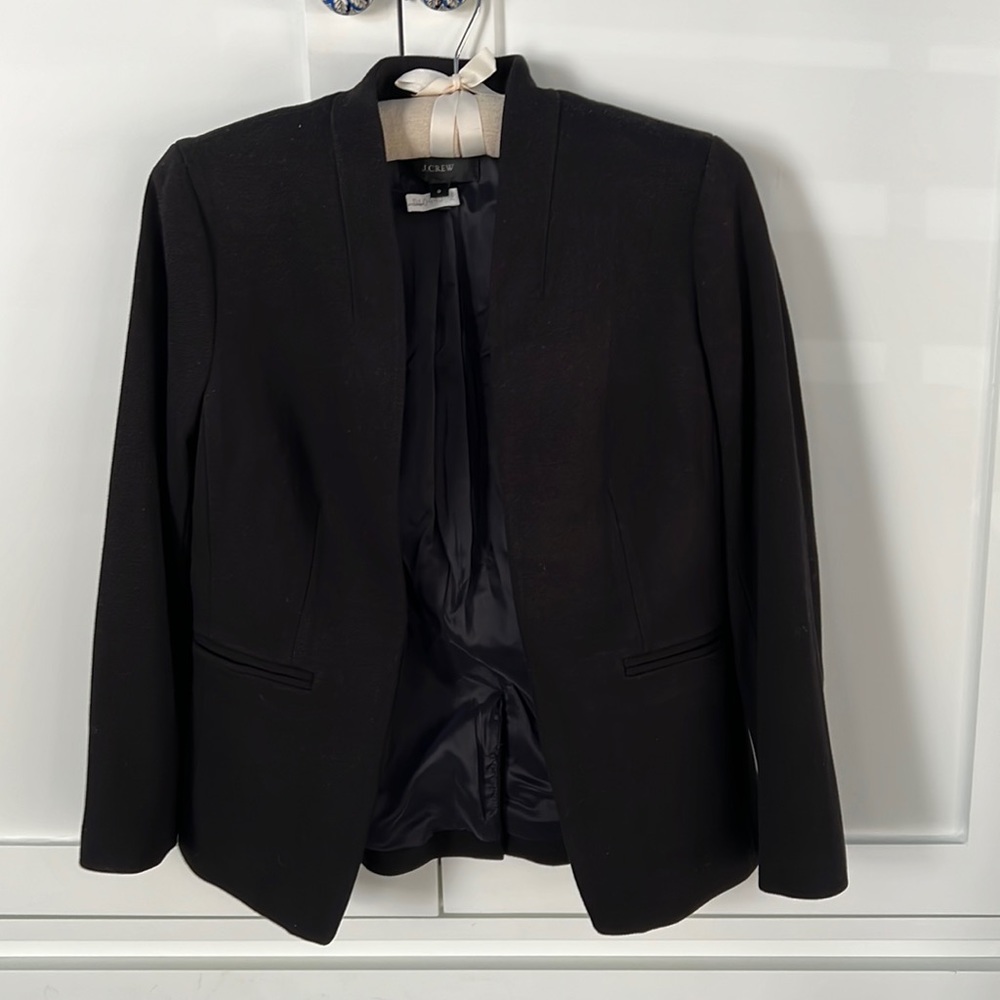 Black j crew collarless jacket, size 0